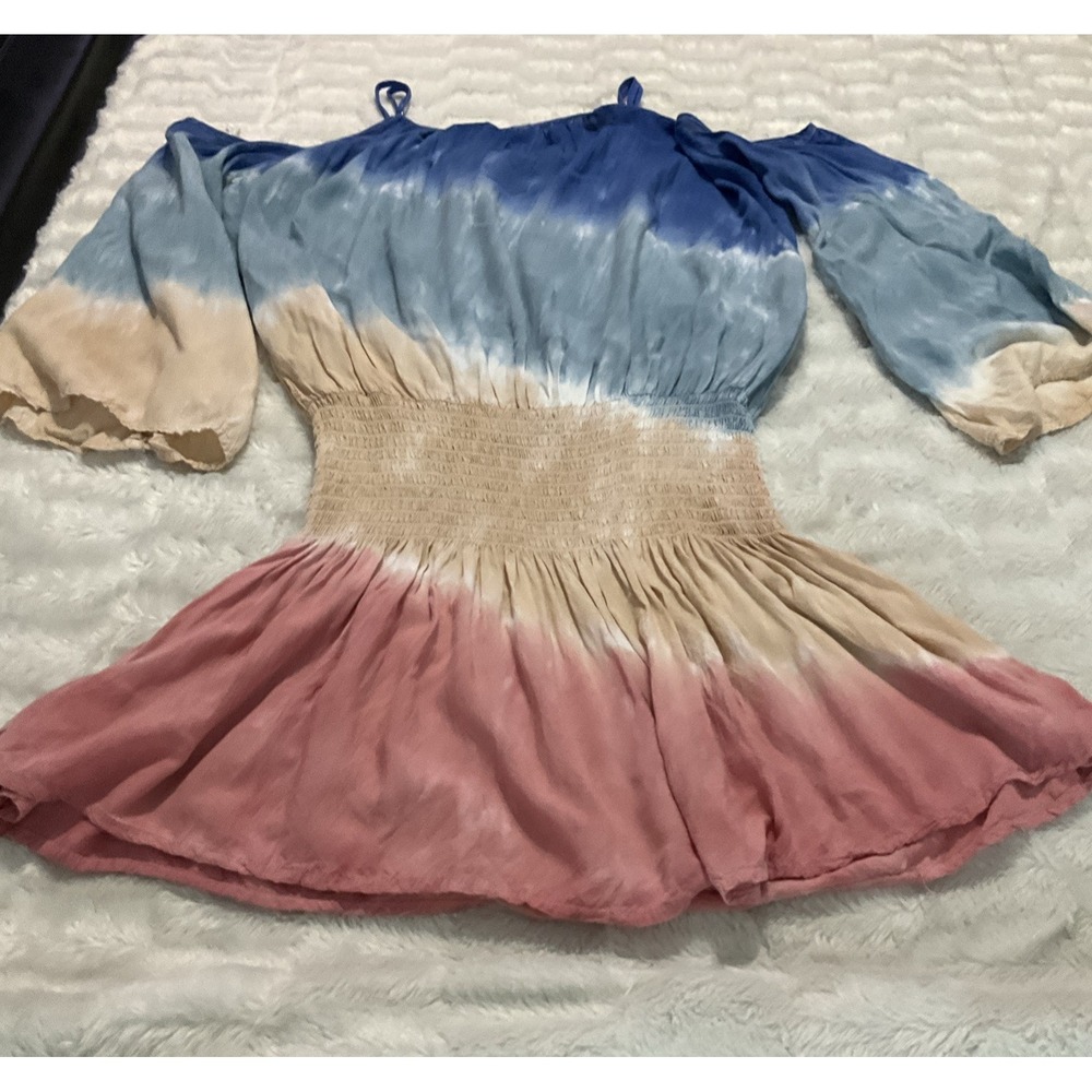 Surf Gypsy Women's Medium Dress /Cover Up Tie Dye Cold Shoulder Smocked Waist - Picture 8 of 12